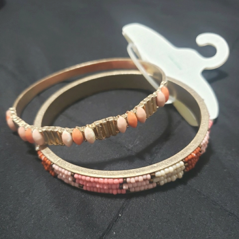 Maurices Pink/Peach Beaded Boho Goldtone Bangle Set